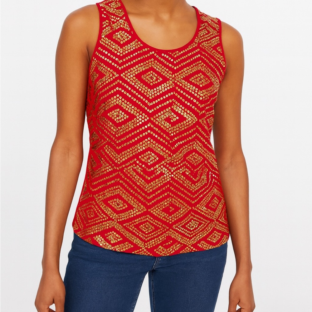 Blusa sin mangas decorada con lentejuelas doradas